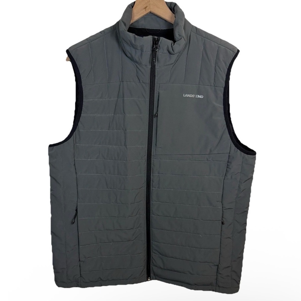 Lands End Men’s Down Puffer Vest Size LT Tall Gray Outdoor Hiking Gorpcore Zip